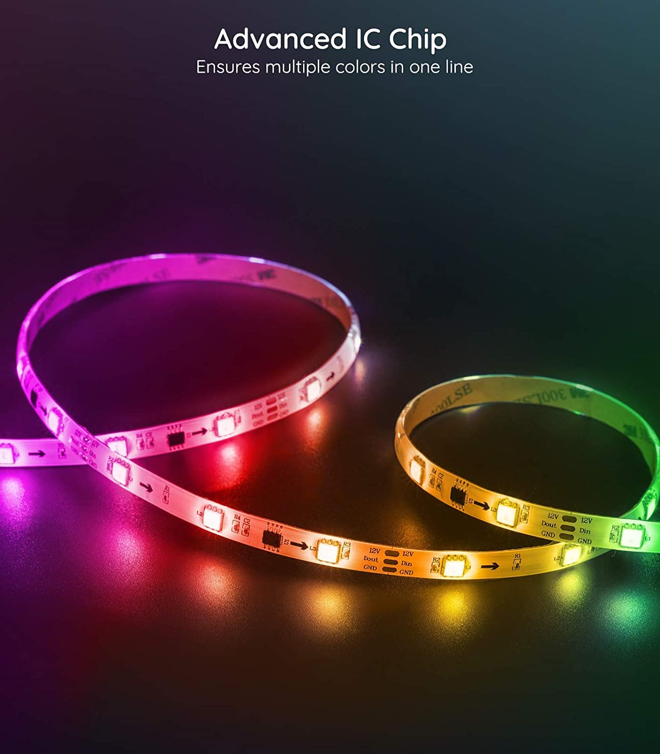 32.8Ft RGBIC LED Strip Lights, Wifi Color Changing LED Lights Segmented Control, Work with Alexa and Google Assistant, Music LED Lights for Bedroom, Kitchen, Party, 2X16.4Ft